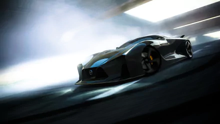 A sleek black sports car drifts through a misty environment, capturing the essence of speed and performance in a Gran Turismo 6 4K Ultra HD desktop wallpaper.