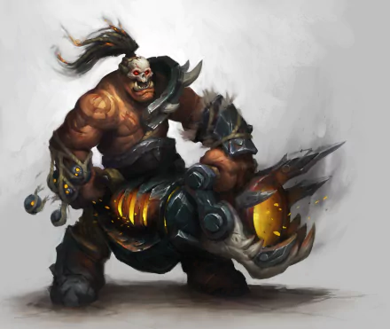 HD desktop wallpaper featuring an orc warrior from World of Warcraft: Warlords of Draenor, showcasing powerful armor and weapons in dynamic video game art style.