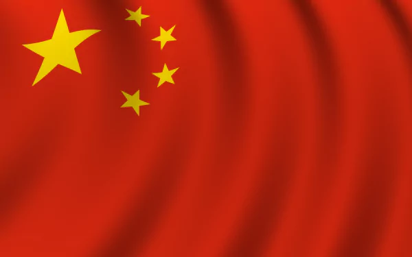 HD desktop wallpaper featuring the flag of China with five yellow stars on a flowing red background.
