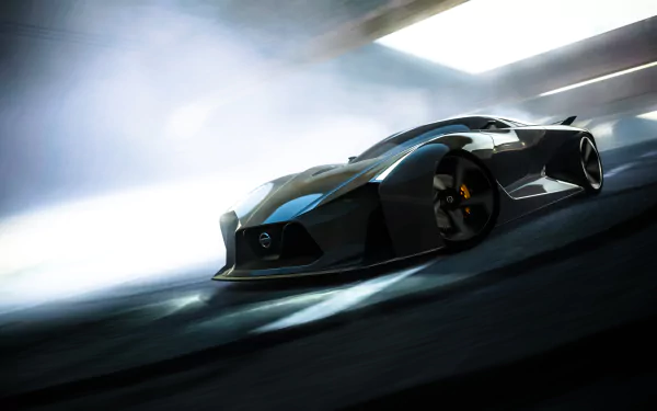 A sleek black sports car drifts through a misty environment, capturing the essence of speed and performance in a Gran Turismo 6 4K Ultra HD desktop wallpaper.