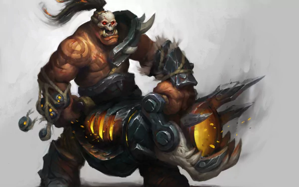 HD desktop wallpaper featuring an orc warrior from World of Warcraft: Warlords of Draenor, showcasing powerful armor and weapons in dynamic video game art style.