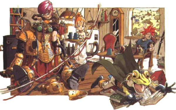 HD PC desktop wallpaper featuring Marle and other characters from the video game Chrono Trigger in a detailed, dynamic scene.