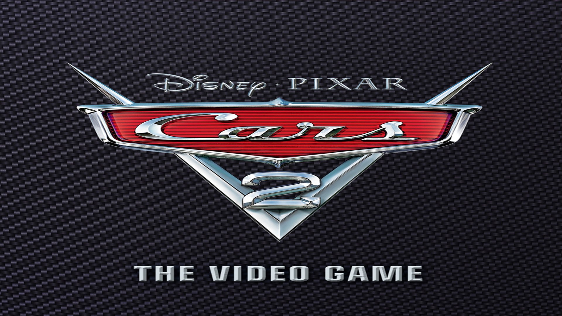 HD PC desktop wallpaper and background featuring the Disney Pixar Cars 2 video game logo on a textured dark backdrop.