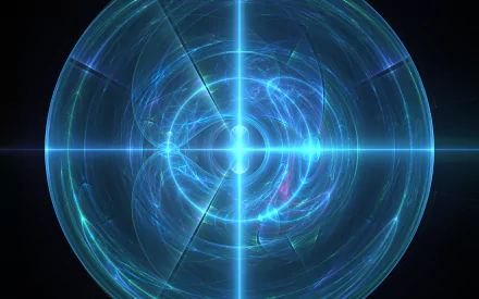 Abstract blue energy light forms a glowing circular pattern with intersecting beams, creating a dynamic HD desktop wallpaper and background.