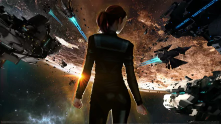 HD PC desktop wallpaper featuring a character in a space suit amid spacecraft and asteroids, inspired by the video game Ancient Space.