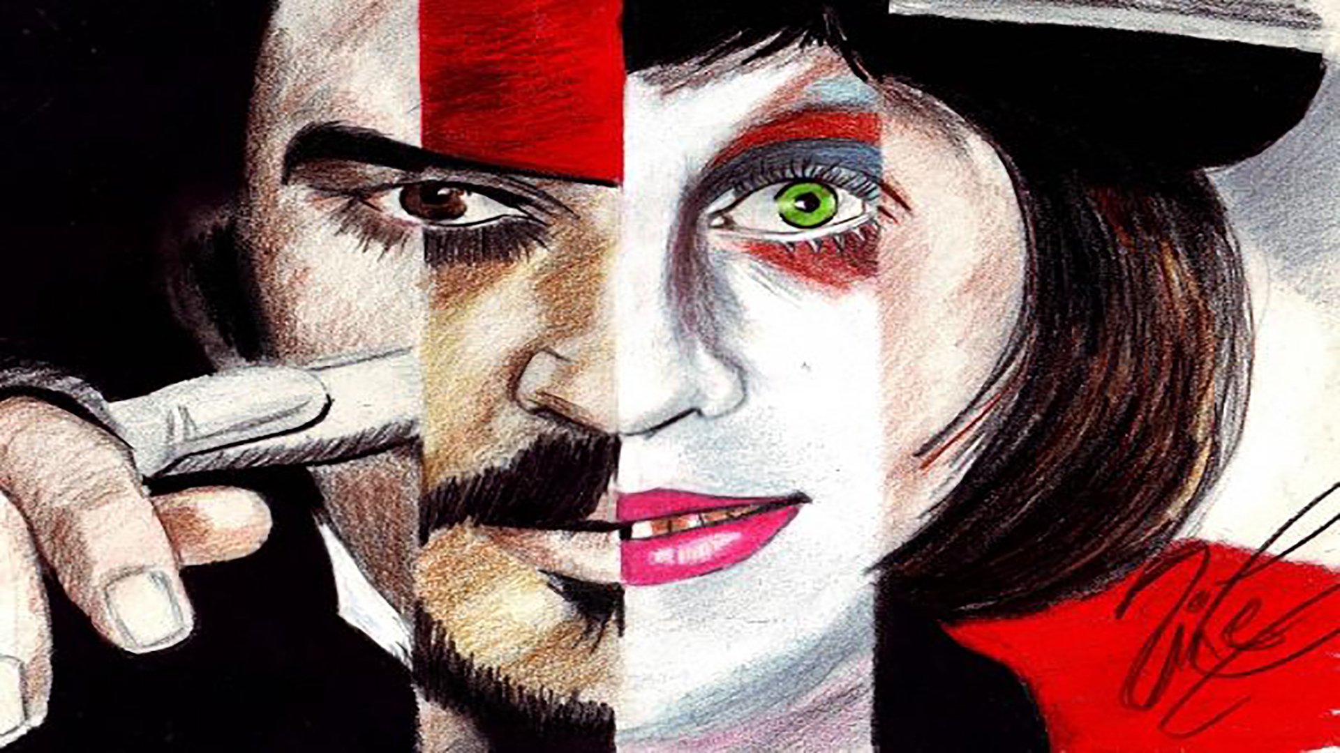 A vibrant HD desktop wallpaper featuring a stylized illustration of Johnny Depp, showcasing his iconic roles with striking colors and intricate details.