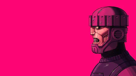 Comic sentinel robot profile in bold magenta, rendered in graphic comic style — HD PC desktop wallpaper and background.