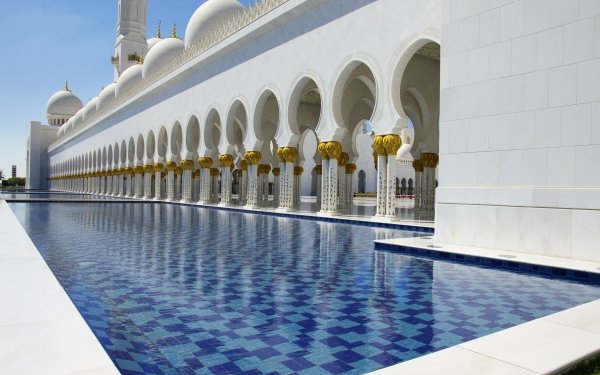 Religious Sheikh Zayed Grand Mosque Mosques Abu Dhabi United Arab Emirates Mosque Pool HD Wallpaper | Background Image