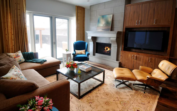 TV Set chair table sofa man made room HD Desktop Wallpaper | Background Image