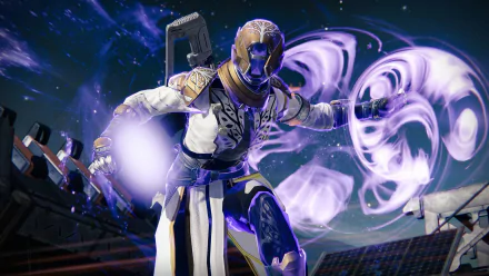 A captivating HD desktop wallpaper featuring a character from the video game Destiny, showcasing dynamic action with mystical energy swirling around them.