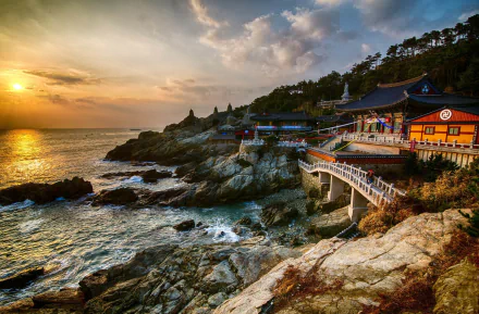 gijang-gun buddhist temple South Korea Korea sunset seashore temple religious Haedong Yonggung Temple HD Desktop Wallpaper | Background Image