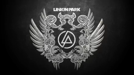 HD wallpaper featuring the Linkin Park logo, surrounded by intricate designs and wings, set against a dark background. A striking tribute to the iconic music band.