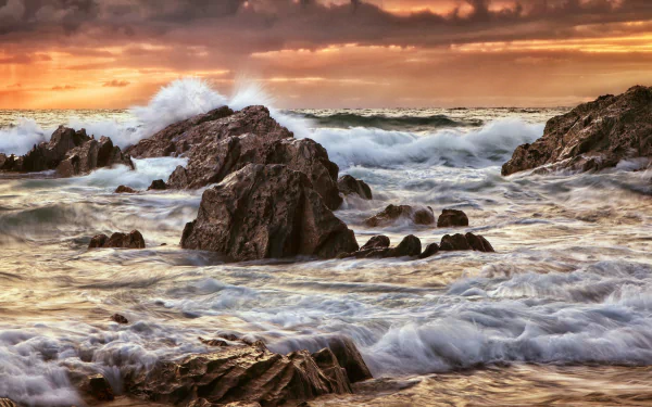 sunset cloud tide sea nature wave HD Desktop Wallpaper | Background Image
