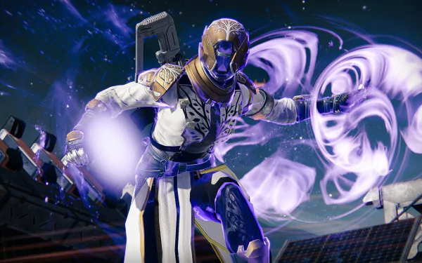 A captivating HD desktop wallpaper featuring a character from the video game Destiny, showcasing dynamic action with mystical energy swirling around them.