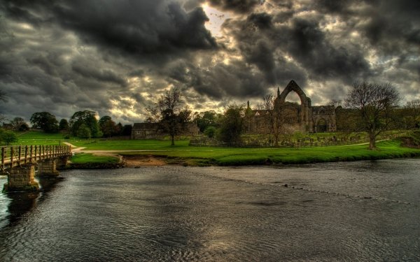 Man Made Bolton Priory Ruin Monastery HDR HD Wallpaper | Background Image