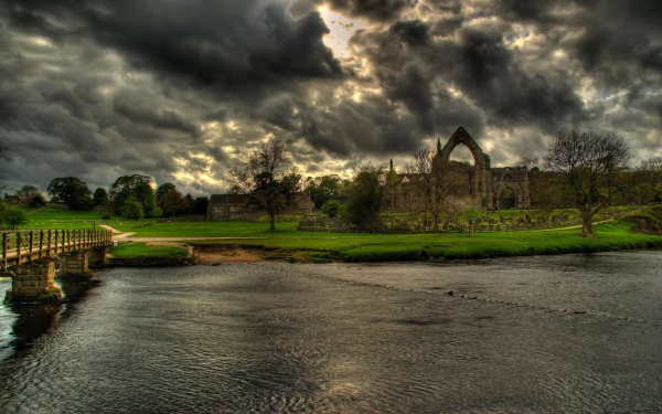 HDR monastery ruin man made Bolton Priory HD Desktop Wallpaper | Background Image