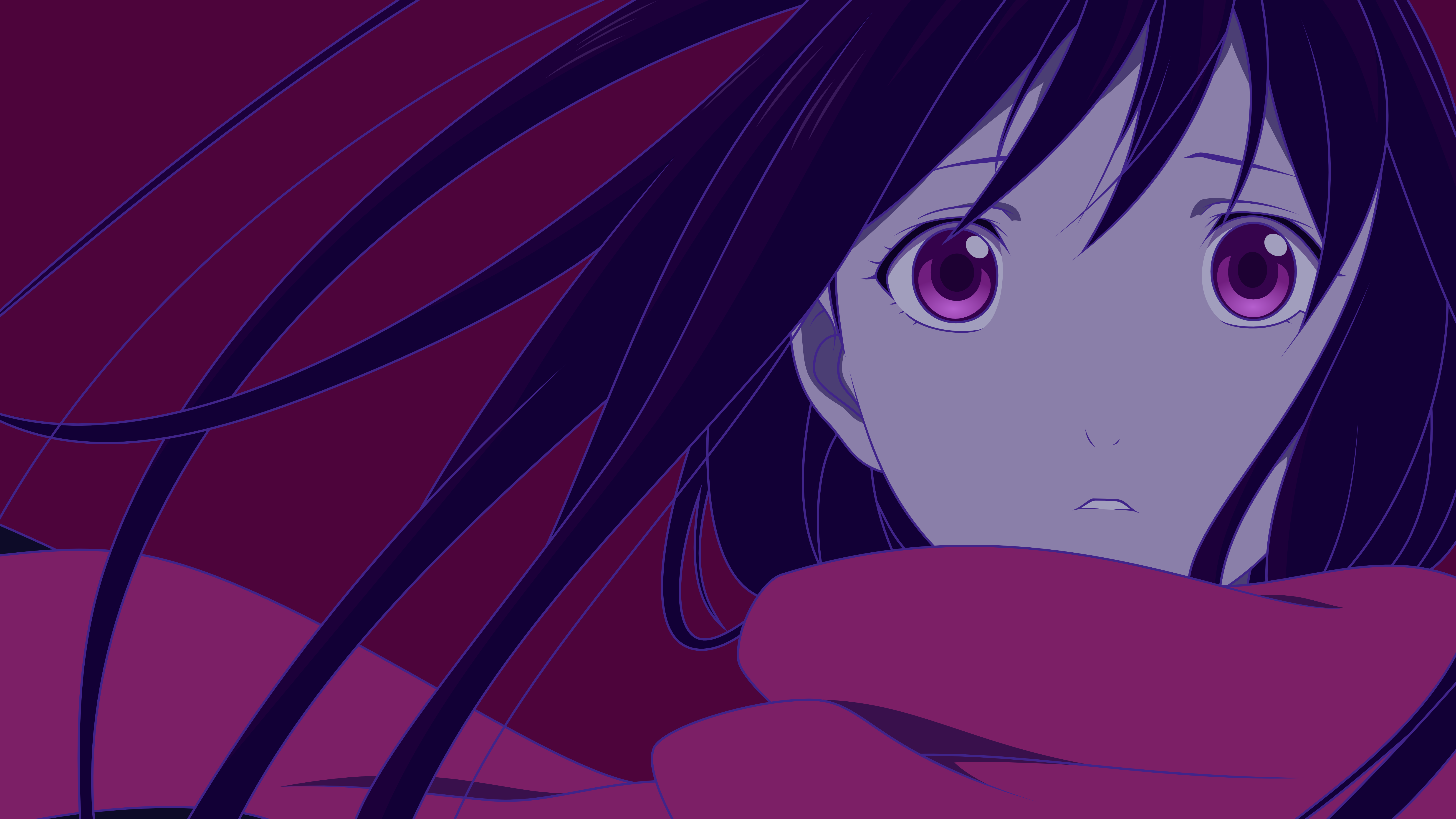 HD desktop wallpaper of Hiyori Iki from Noragami with a purple-toned background.