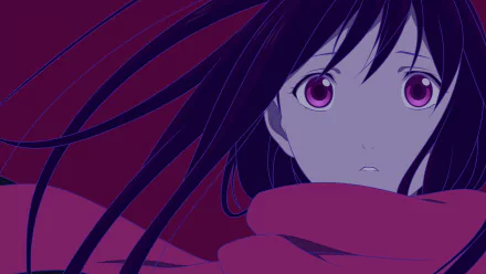 HD desktop wallpaper of Hiyori Iki from Noragami with a purple-toned background.