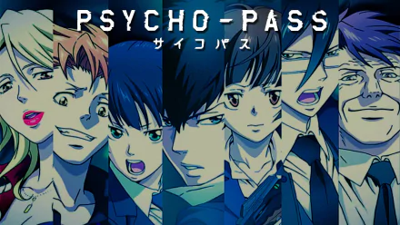 HD desktop wallpaper featuring characters from the anime Psycho-Pass with the show's logo.