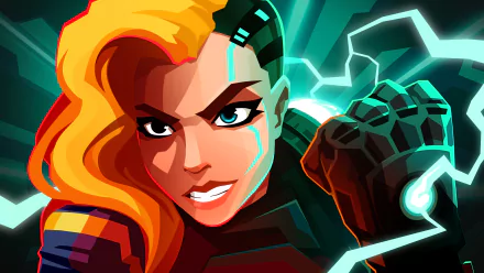 4K Ultra HD Velocity 2X video game wallpaper featuring a fierce character with a glowing fist and striking orange hair on a dynamic, electrified background.