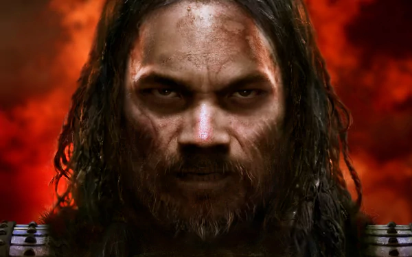 4K Ultra HD PC desktop wallpaper featuring a fierce warrior from the video game Total War: Attila, with intense expression and fiery background.