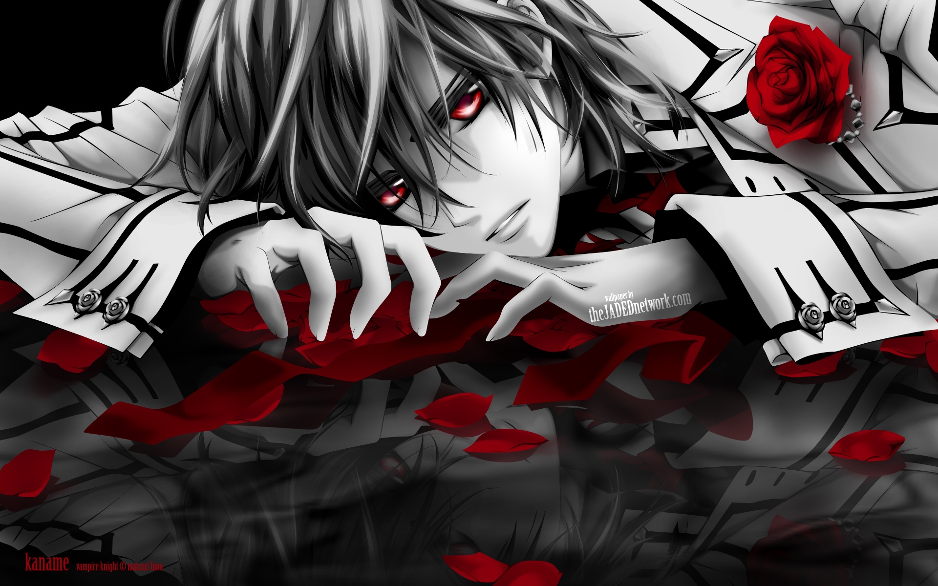 Sad Anime Boy with Red Roses