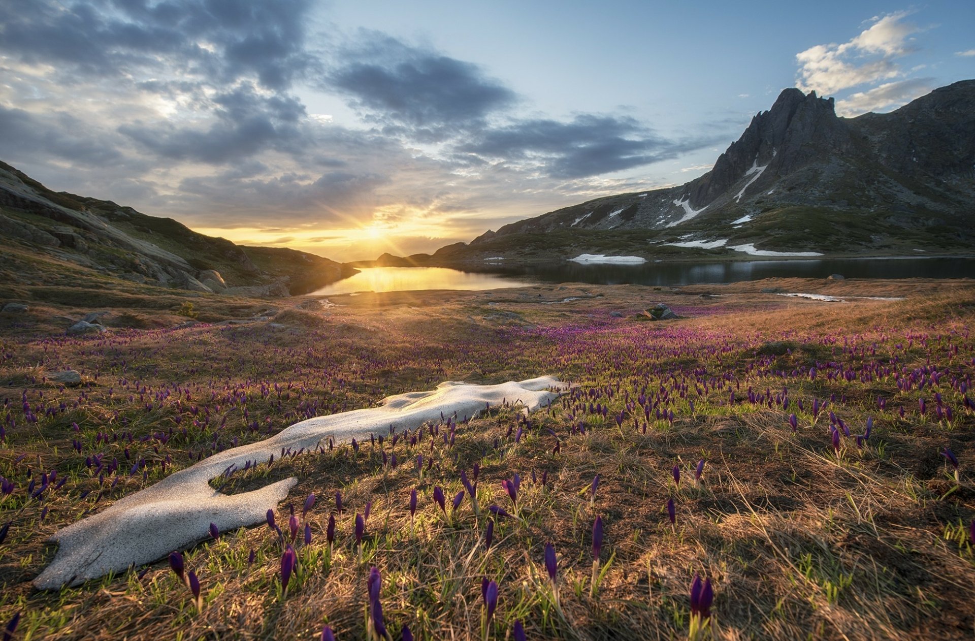 Download Field Spring Mountain Nature Sunrise HD Wallpaper