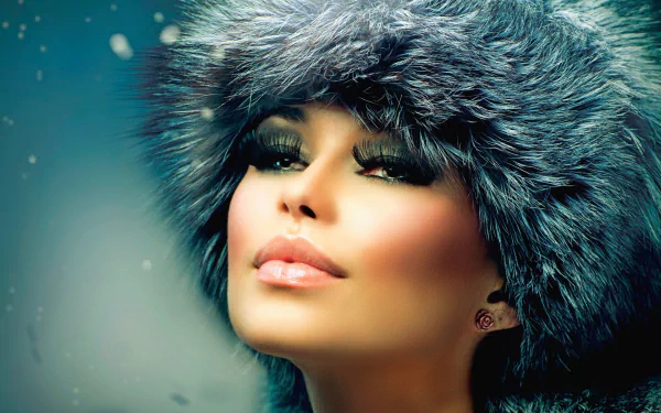 cute winter brunette woman face cute winter HD Desktop Wallpaper | Background Image
