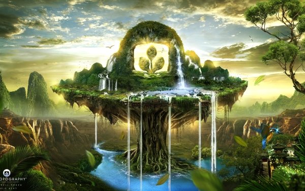 Artistic Desktopography Waterfall Fantasy Landscape HD Wallpaper | Background Image