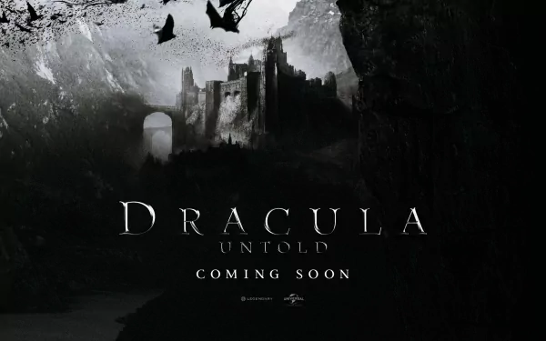 HD desktop wallpaper and background featuring the movie 'Dracula Untold,' showcasing a dark castle with bats flying above and the text 'Coming Soon.'