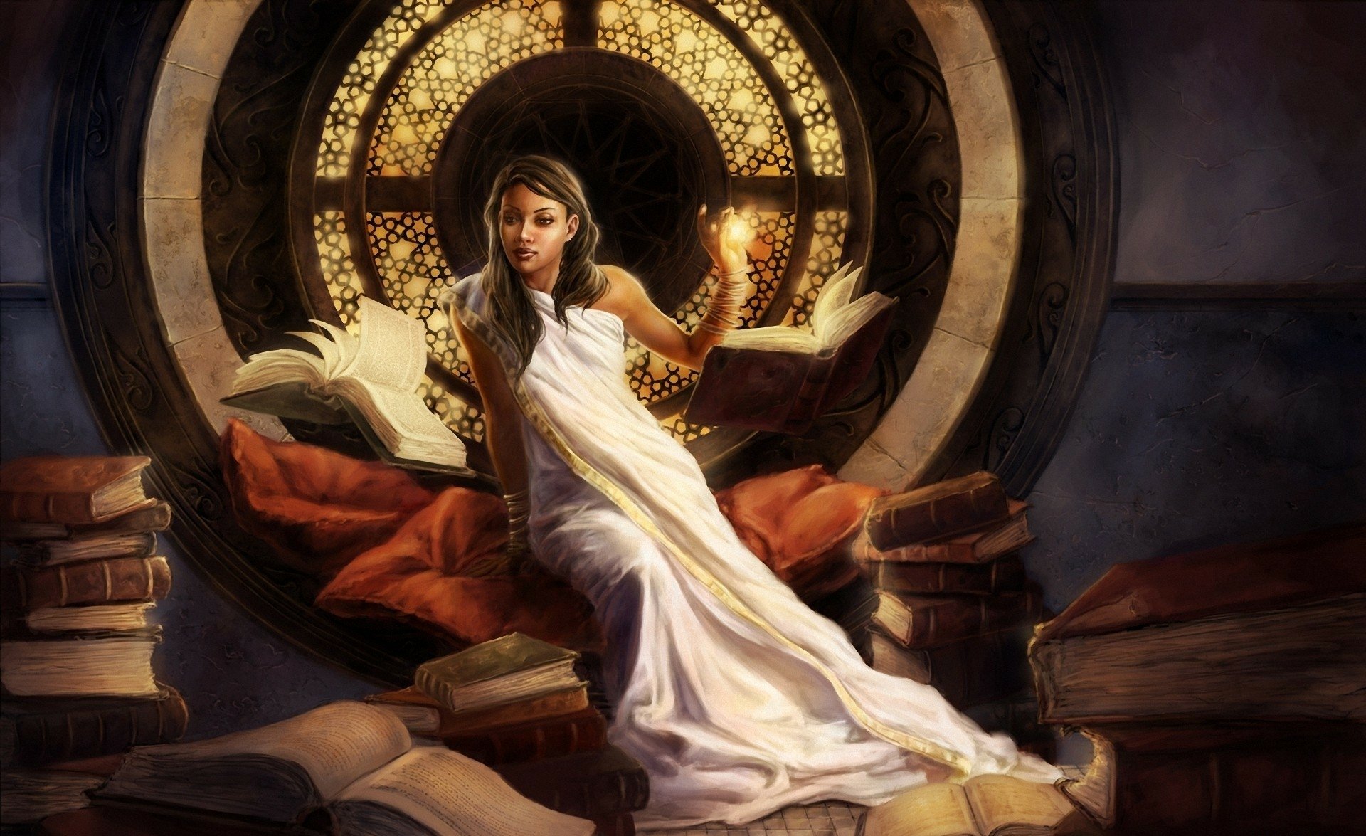 Download Gown Book Fantasy Woman HD Wallpaper