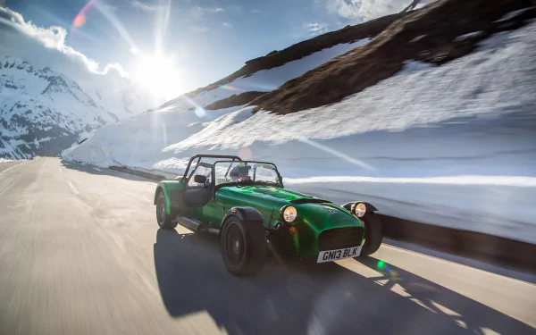 caterham road mountain winter snow motion blur car vehicle caterham seven 485 Snowy Mountain HD Desktop Wallpaper | Background Image