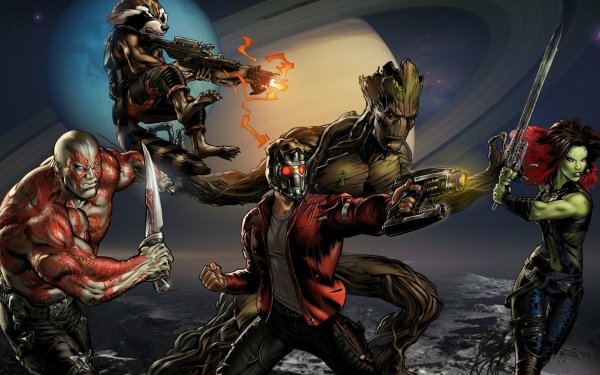 Comics Guardianes de la Galaxia Marvel Comics Star Lord Rocket Raccoon Groot Gamora Drax The Destroyer Fondo de pantalla HD | Fondo de Escritorio