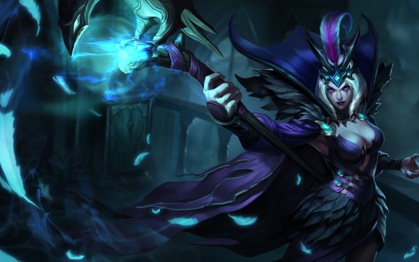 Video Game League Of Legends LeBlanc Fantasy Woman Warrior Cape Feather Purple Eyes HD Wallpaper | Background Image