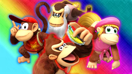 HD desktop wallpaper of Donkey Kong Country: Tropical Freeze featuring Donkey Kong and friends.