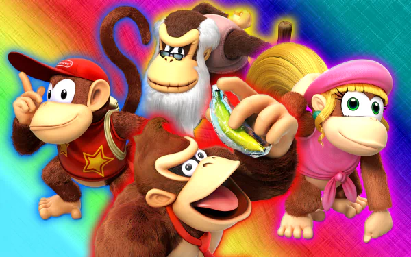 HD desktop wallpaper of Donkey Kong Country: Tropical Freeze featuring Donkey Kong and friends.