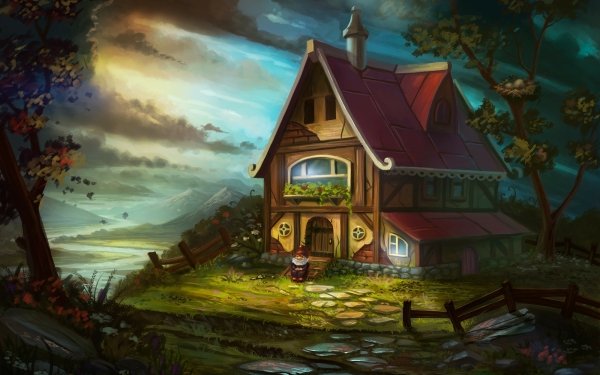Artistic Painting House Gnome Landscape HD Wallpaper | Background Image