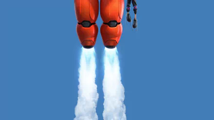 HD wallpaper of Baymax and Hiro Hamada from Big Hero 6 flying against a clear blue sky.