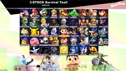 HD desktop wallpaper featuring character selection screen from Super Smash Bros. for Nintendo 3DS and Wii U with a variety of game characters displayed.