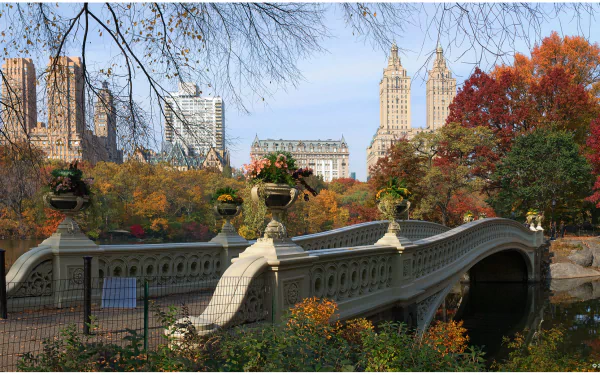 Manhattan Bow Bridge fall New York man made bridge Central Park HD Desktop Wallpaper | Background Image