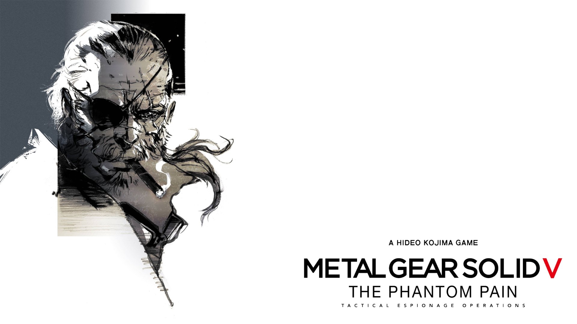 An HD desktop wallpaper featuring art from Metal Gear Solid V: The Phantom Pain, showcasing a detailed illustration of iconic characters and the game's logo.