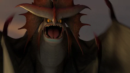 Close-up of Cloudjumper from How to Train Your Dragon 2 roaring, dramatic dragon face and open jaws — HD PC desktop wallpaper background.