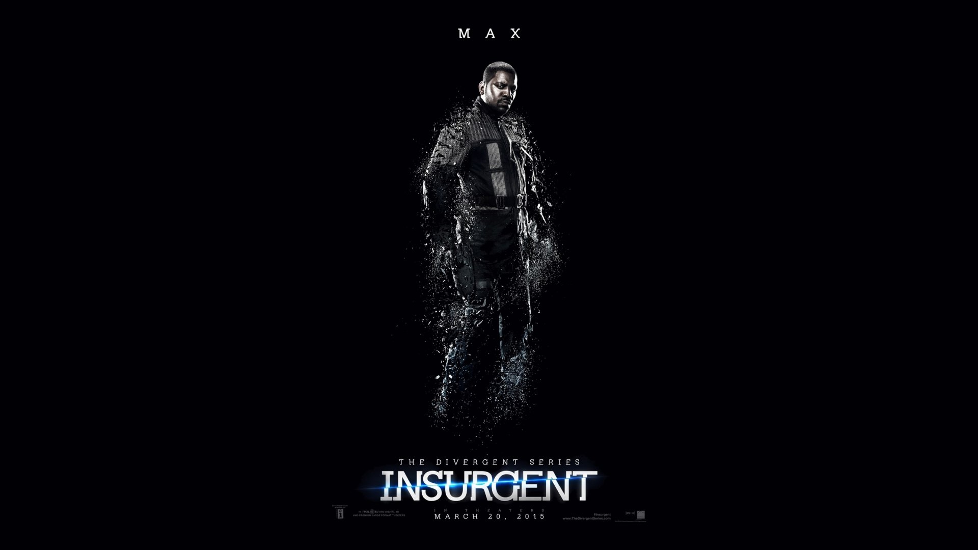 HD PC desktop wallpaper featuring a character from the movie Insurgent, with a dark, fragmented visual style and the film title prominently displayed.