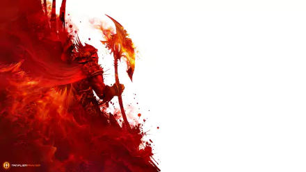 A striking HD wallpaper featuring a character from Dragon Age, surrounded by dynamic red splashes, embodying the intensity and fantasy of the video game world.