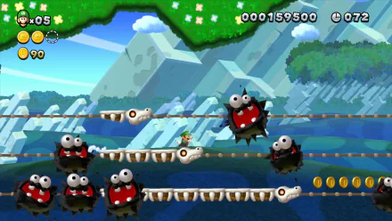 HD desktop wallpaper featuring Luigi navigating a level with bridges and Fuzzy enemies in 'New Super Luigi U'.