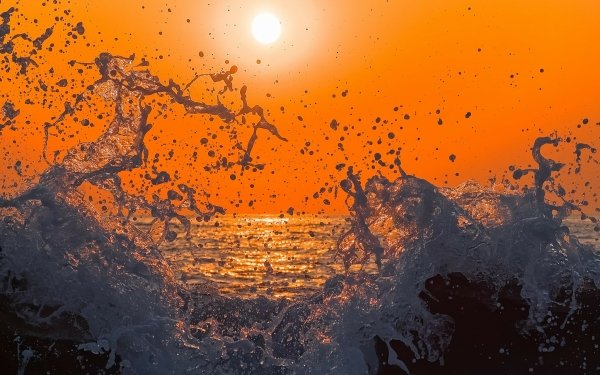 Nature Wave Splash Sea Sun Sunset HD Wallpaper | Background Image