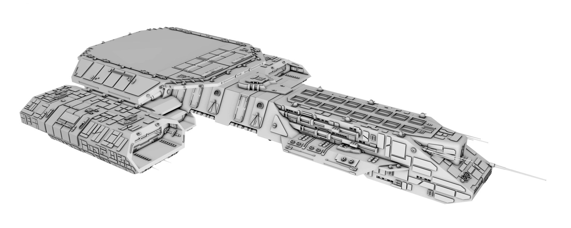 TV show Stargate SG-1 warship close-up in grayscale, detailed 2K Quad HD PC desktop wallpaper background.