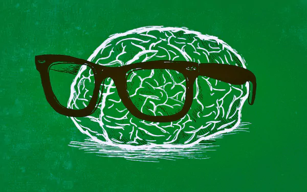 A humorous HD desktop wallpaper featuring a green background with an illustrated brain wearing nerdy glasses, capturing a playful and intellectual vibe.