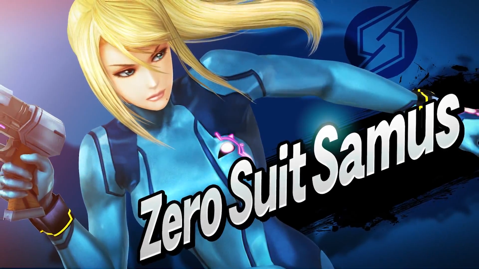 HD PC desktop wallpaper featuring Zero Suit Samus from the video game Super Smash Bros. for Nintendo 3DS and Wii U in action.