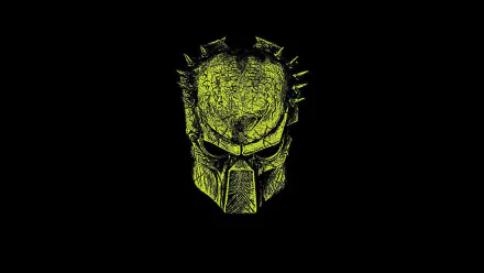 A detailed sci-fi HD PC desktop wallpaper featuring a glowing green Predator helmet with a wolf-like design and spiked details.